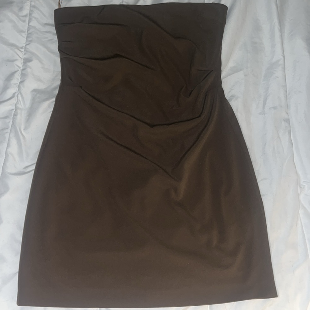 ZARA brown strapless semi ruched dress